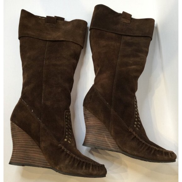Sam Edelman Brown Suede Leather Moccasin Style Wedge Boots Size 8 M Tall - Picture 6 of 12